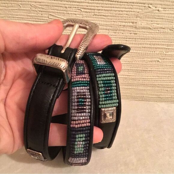 Brighton Leather Black Beaded Women's Belt - Picture 3 of 8